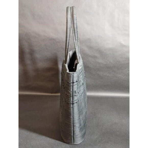 Ann Taylor Gray Silk Embroidered Handbag Tote With Dual Handles 9" Tall - Picture 4 of 5